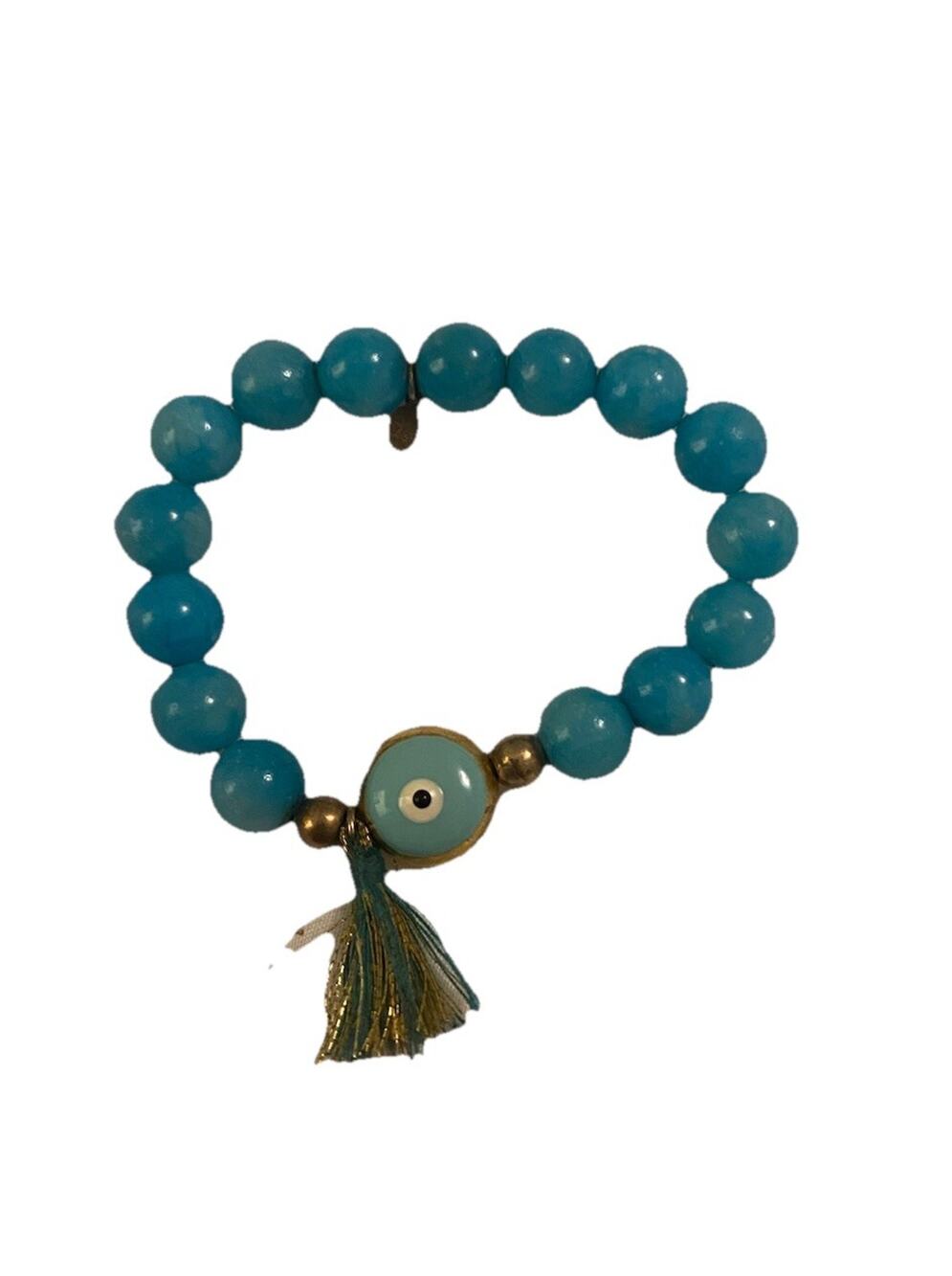 gregio blue turquoise evil eye tassel 925 sterling silver beaded bracelet vtg